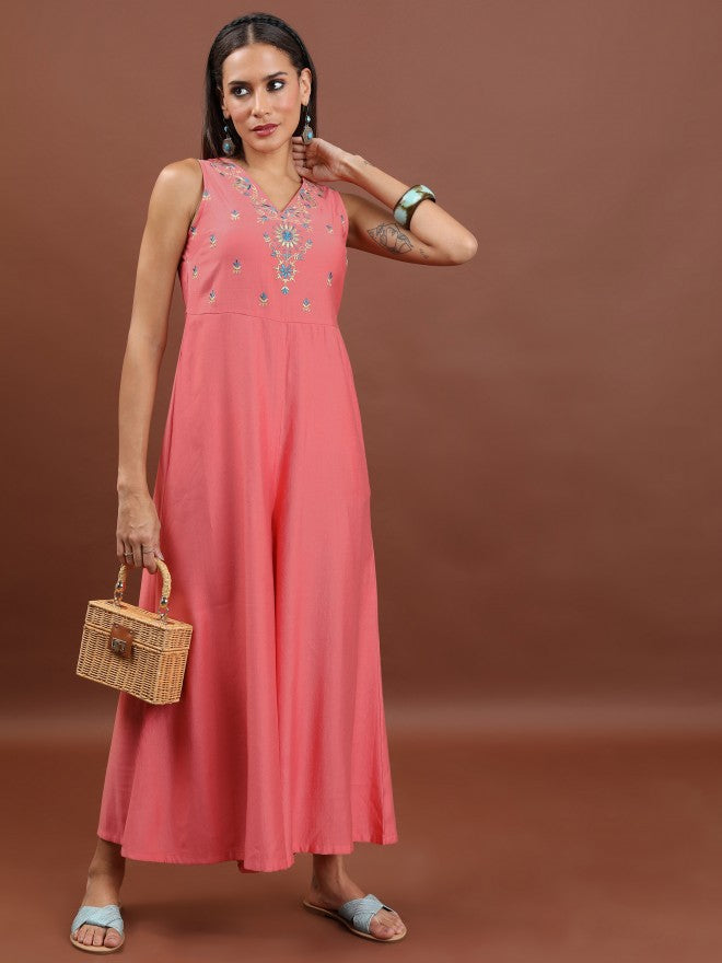 Women Pink Solid Jumpsuit