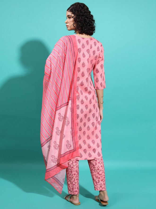 Women Pink Printed Kurta Set