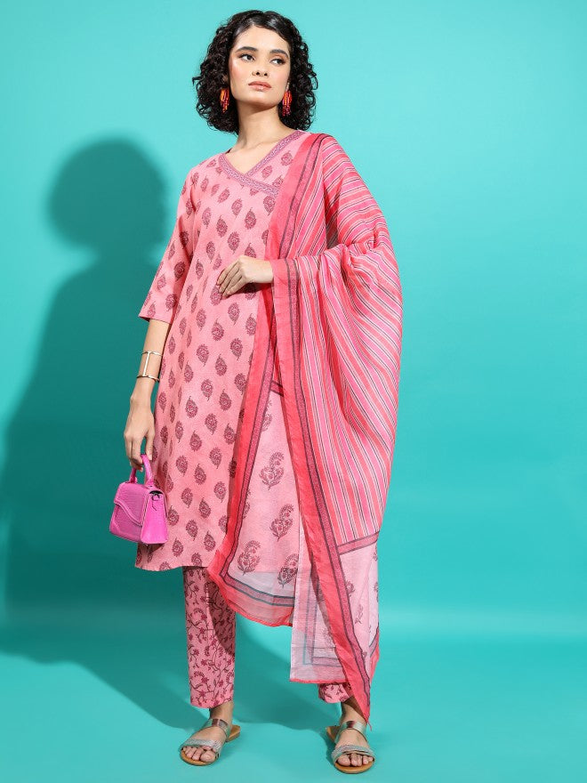 Women Pink Printed Kurta Set