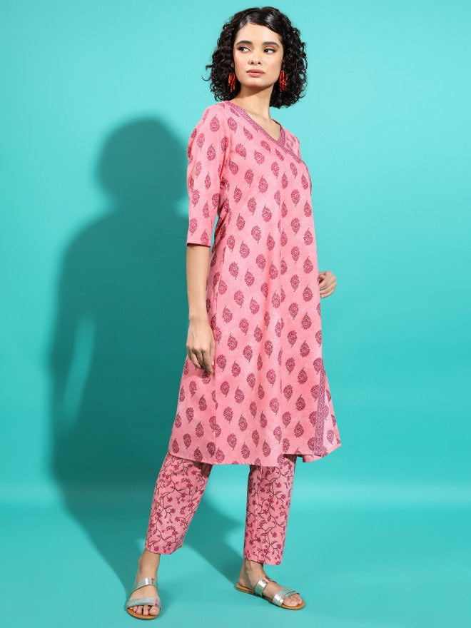 Women Pink Printed Kurta Set