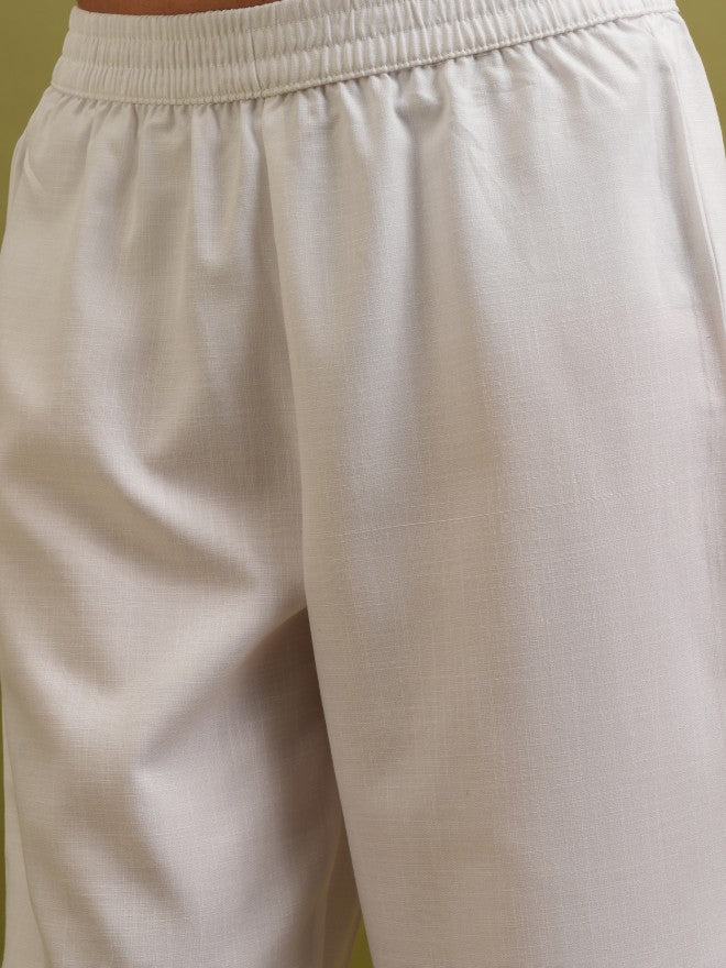 Women White Solid Regular Fit Casual Trousers
