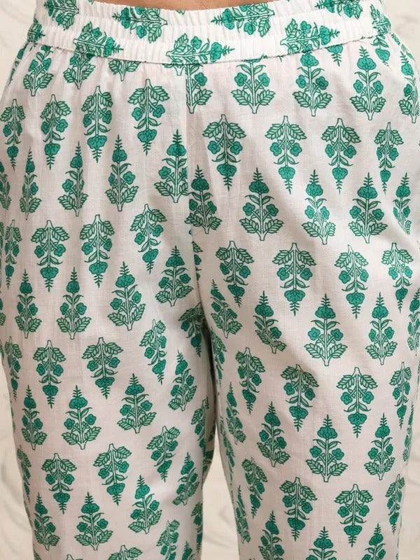White/Turq Embroidered Kurta With Trousers