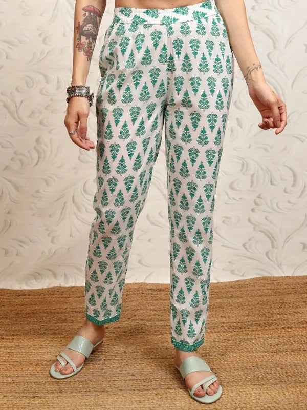 White/Turq Embroidered Kurta With Trousers