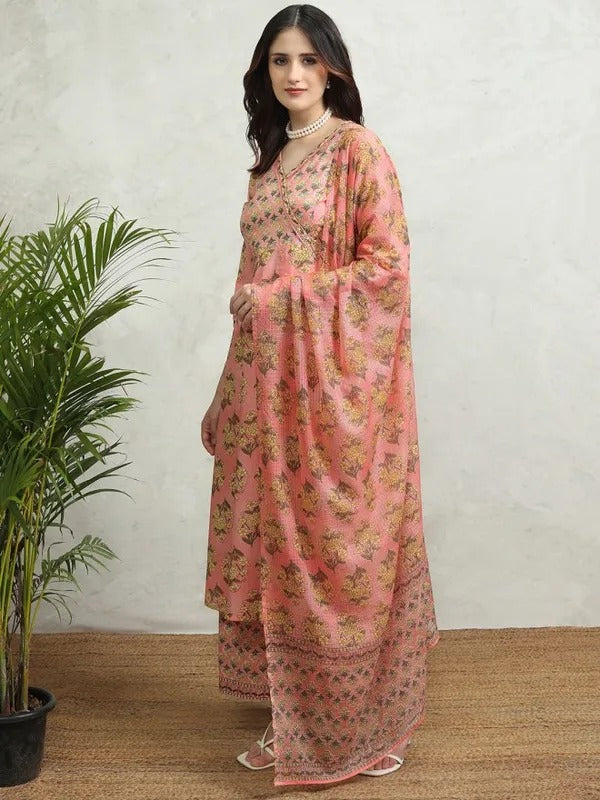 Pink/Yellow Embroidered Kurta