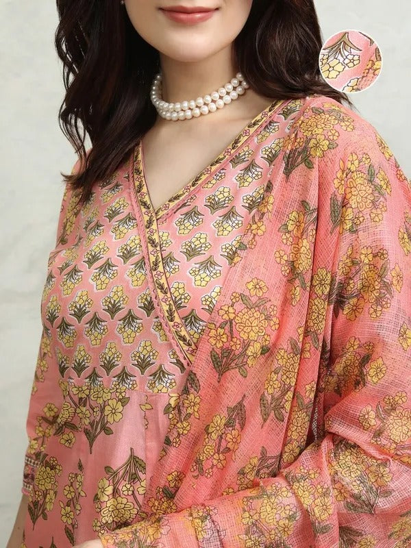 Pink/Yellow Embroidered Kurta