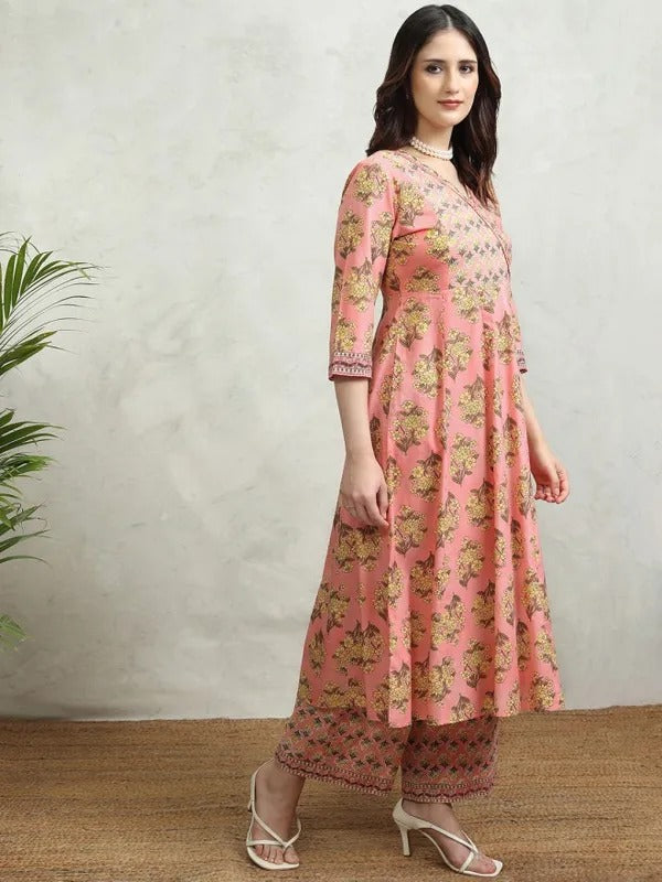 Pink/Yellow Embroidered Kurta