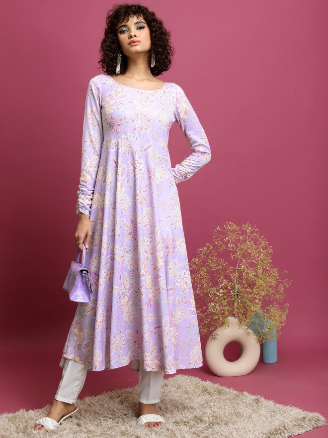 Women Lavender Printed A-Line Kurta