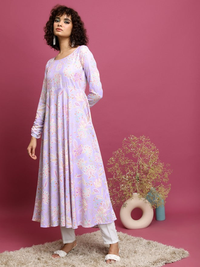 Women Lavender Printed A-Line Kurta