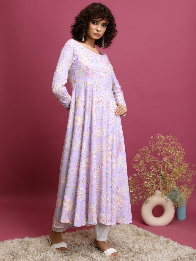 Women Lavender Printed A-Line Kurta