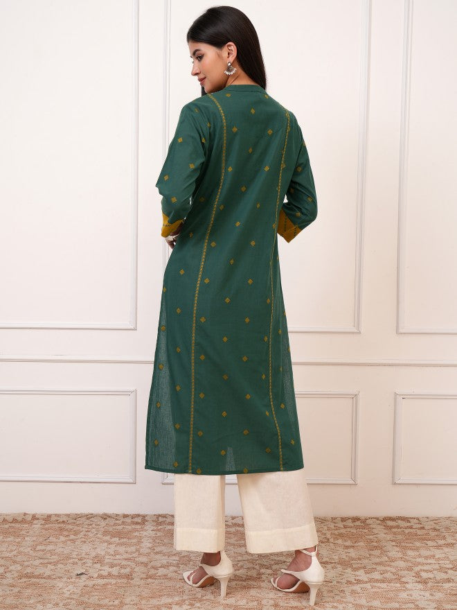 Women Green Printed Straight Kurta