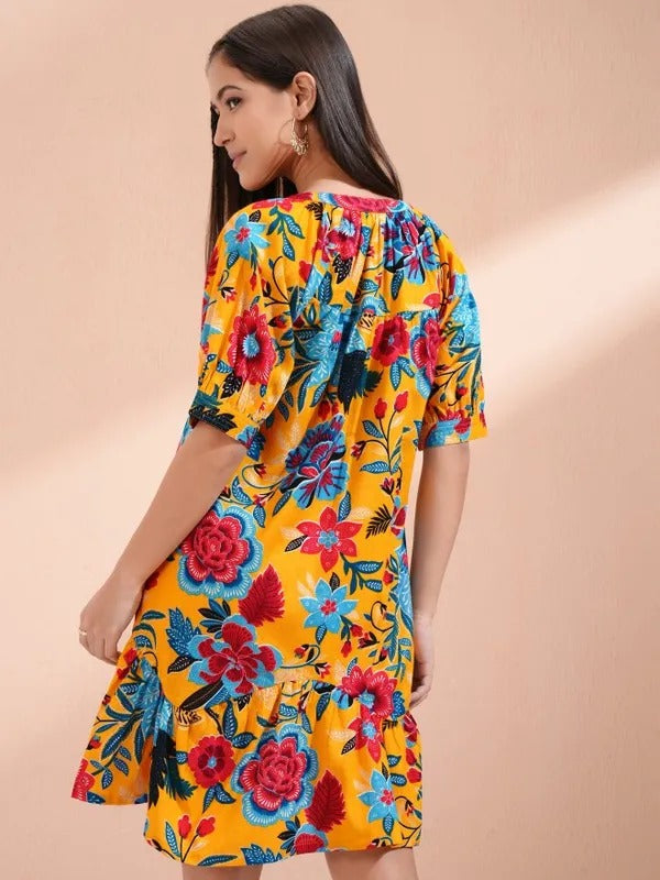 Mustard Printed Tunic with Pants Co-ords
