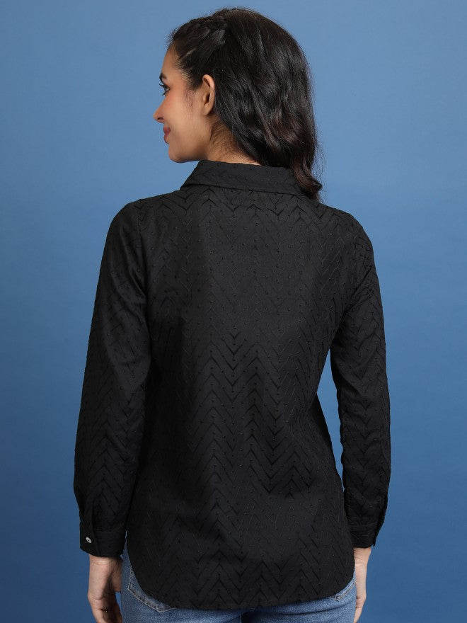 Women Black Self Design Casual Shirt