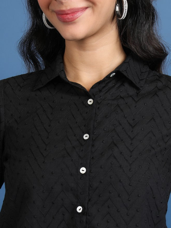 Women Black Self Design Casual Shirt