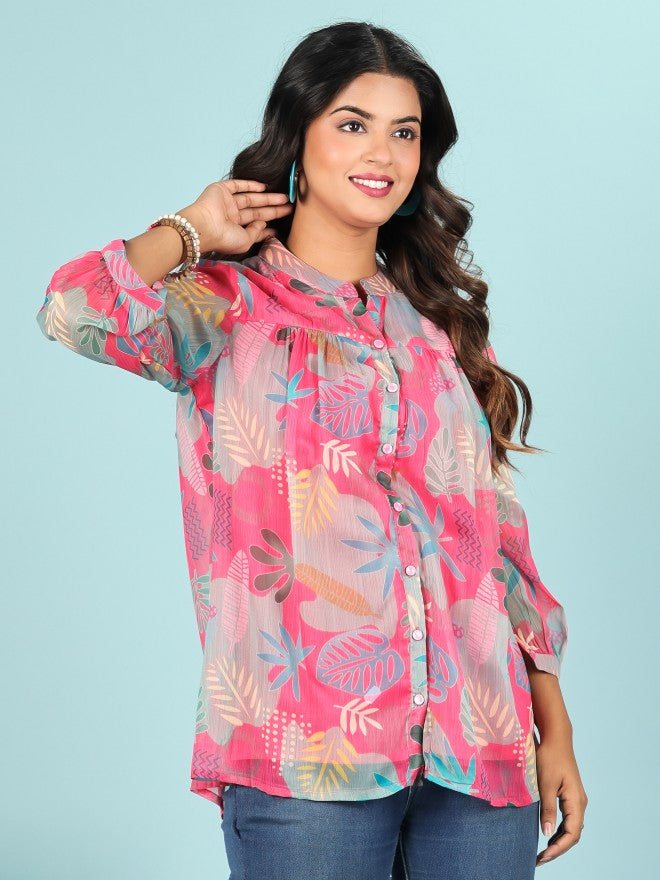 Women Pink Printed Shirt Style Top