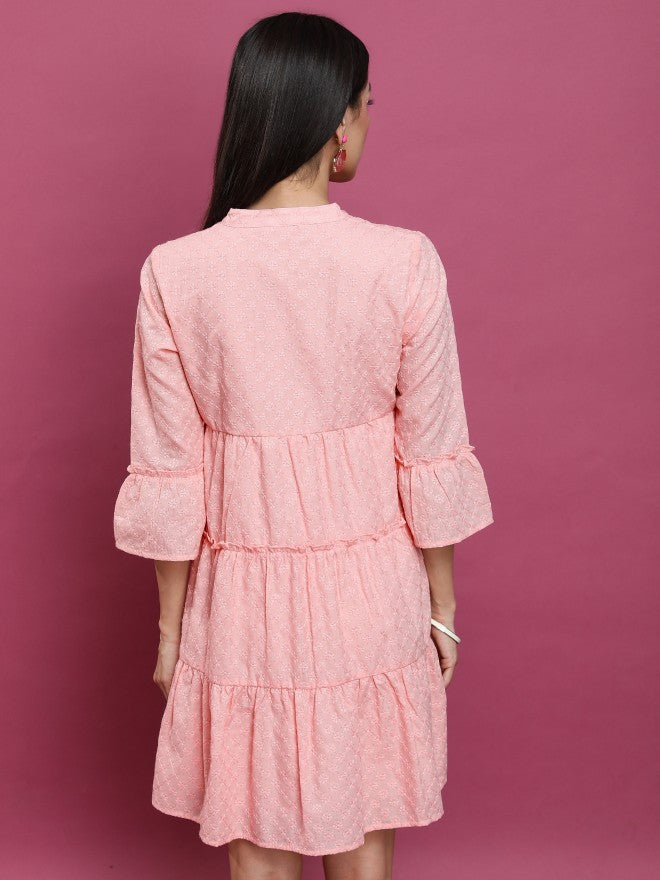 Women Pink Embroidered Fit & Flare Dress