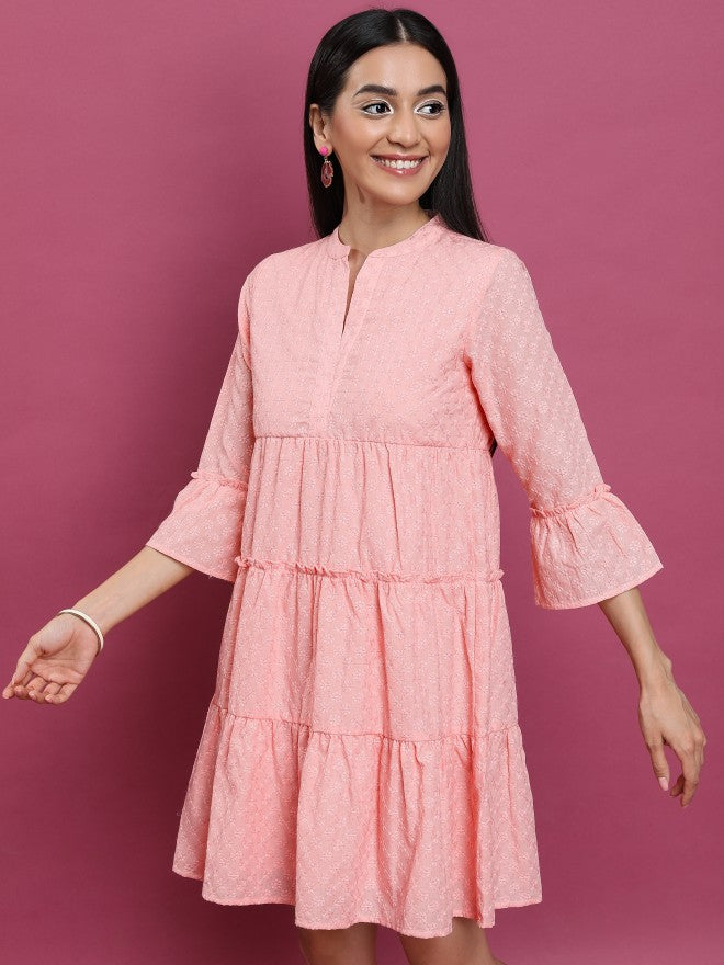 Women Pink Embroidered Fit & Flare Dress