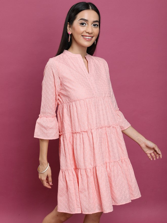 Women Pink Embroidered Fit & Flare Dress