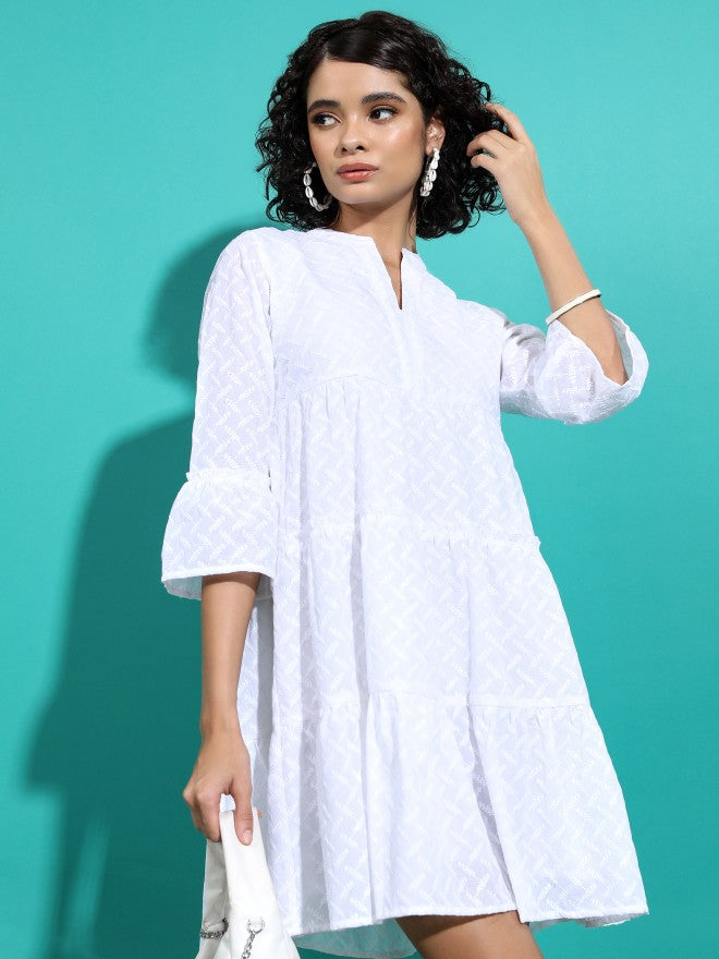 Women White Solid Fit & Flare Dress