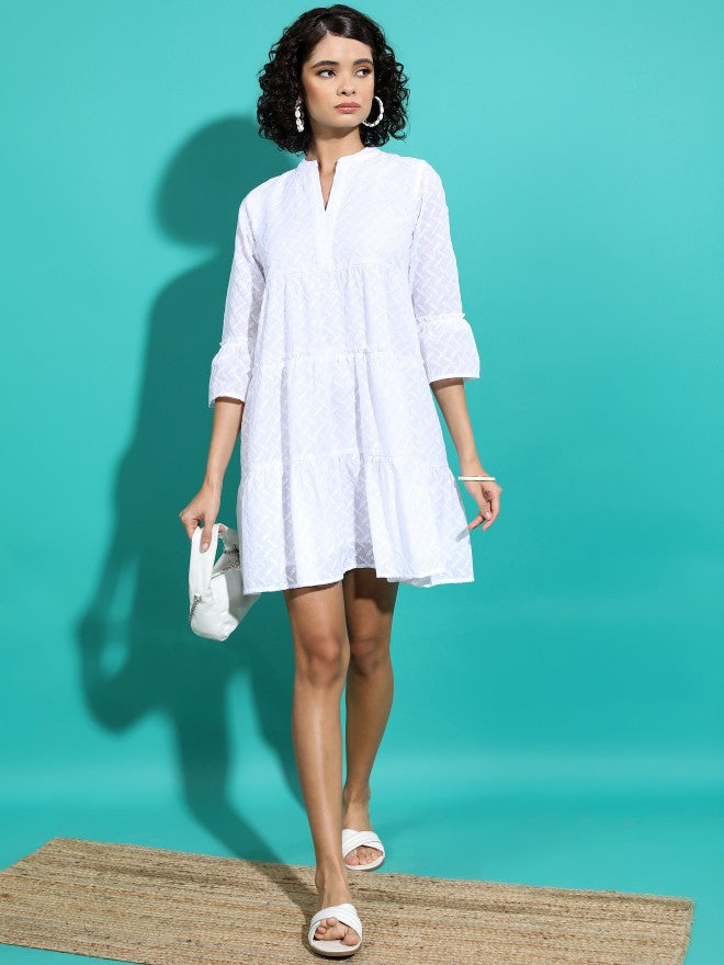 Women White Solid Fit & Flare Dress