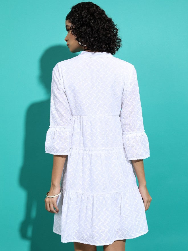 Women White Solid Fit & Flare Dress