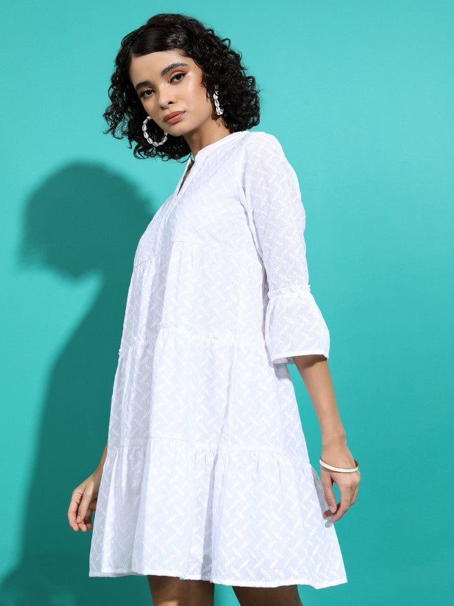 Women White Solid Fit & Flare Dress