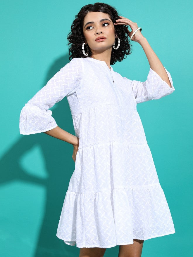 Women White Solid Fit & Flare Dress