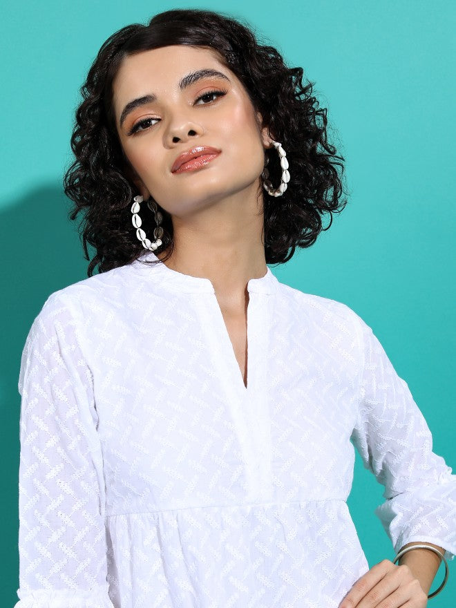 Women White Solid Fit & Flare Dress