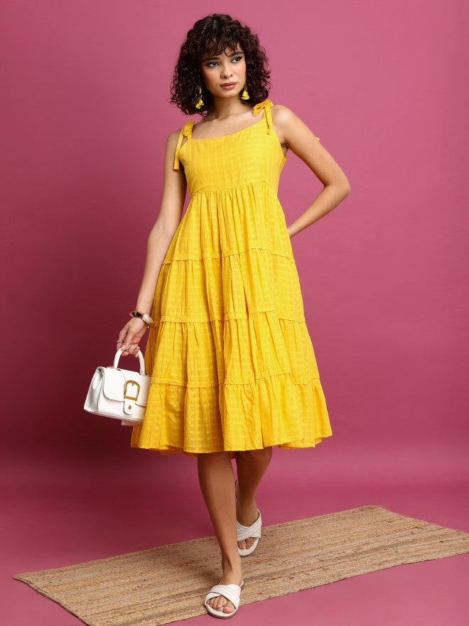 Women Yellow Striped A-Line Dress