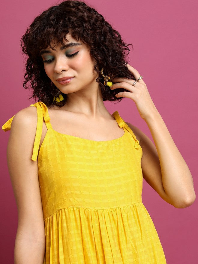 Women Yellow Striped A-Line Dress