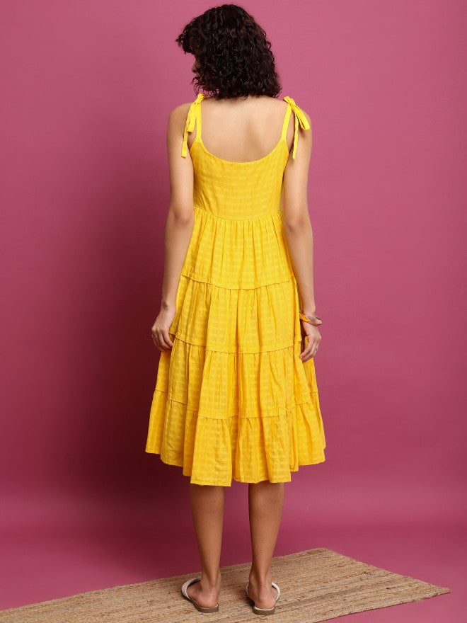 Women Yellow Striped A-Line Dress