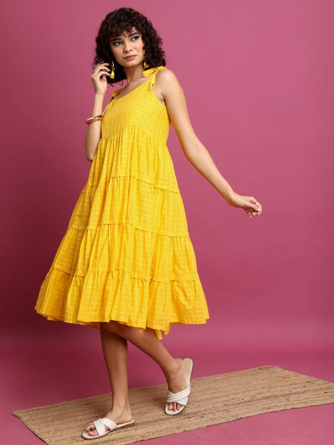 Women Yellow Striped A-Line Dress
