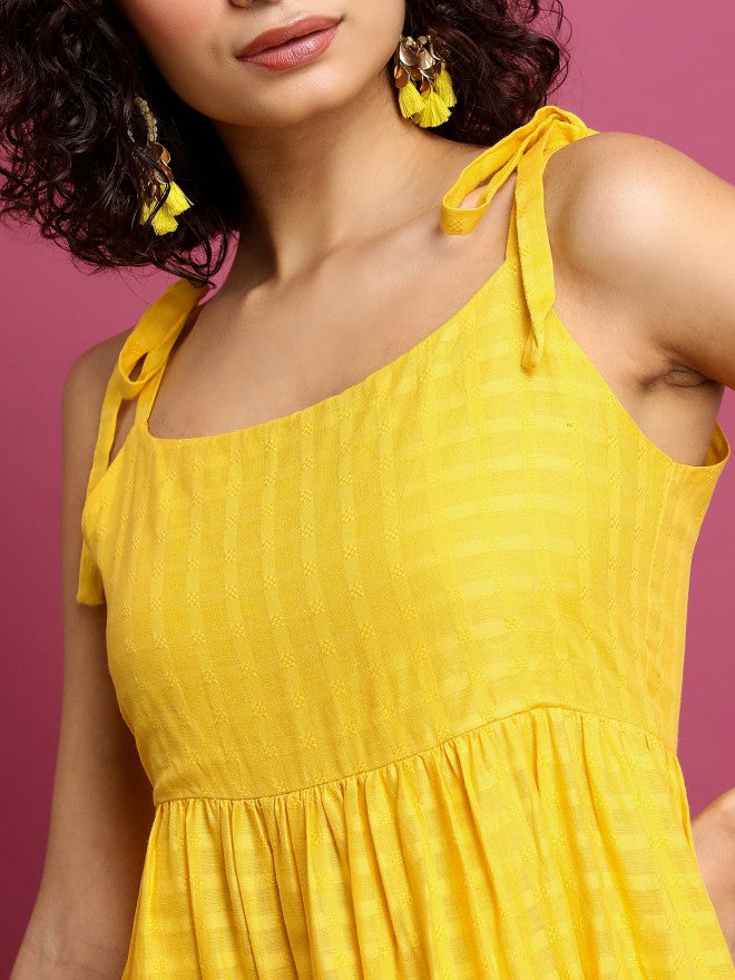 Women Yellow Striped A-Line Dress