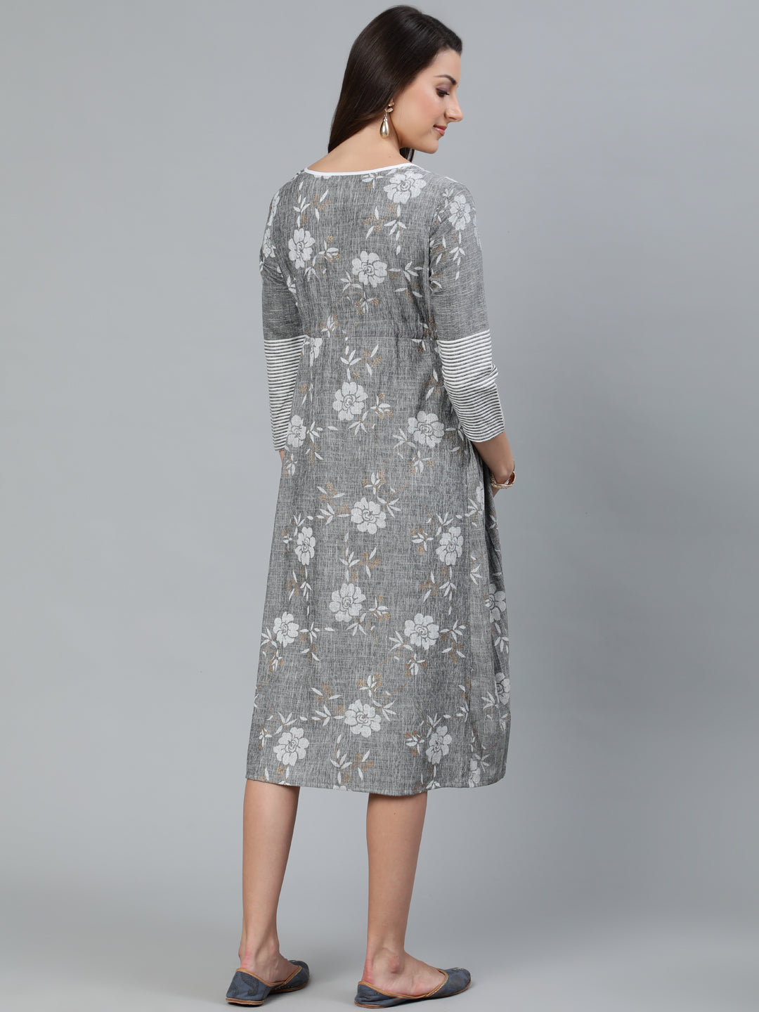 Grey Floral Print Maternity Dress