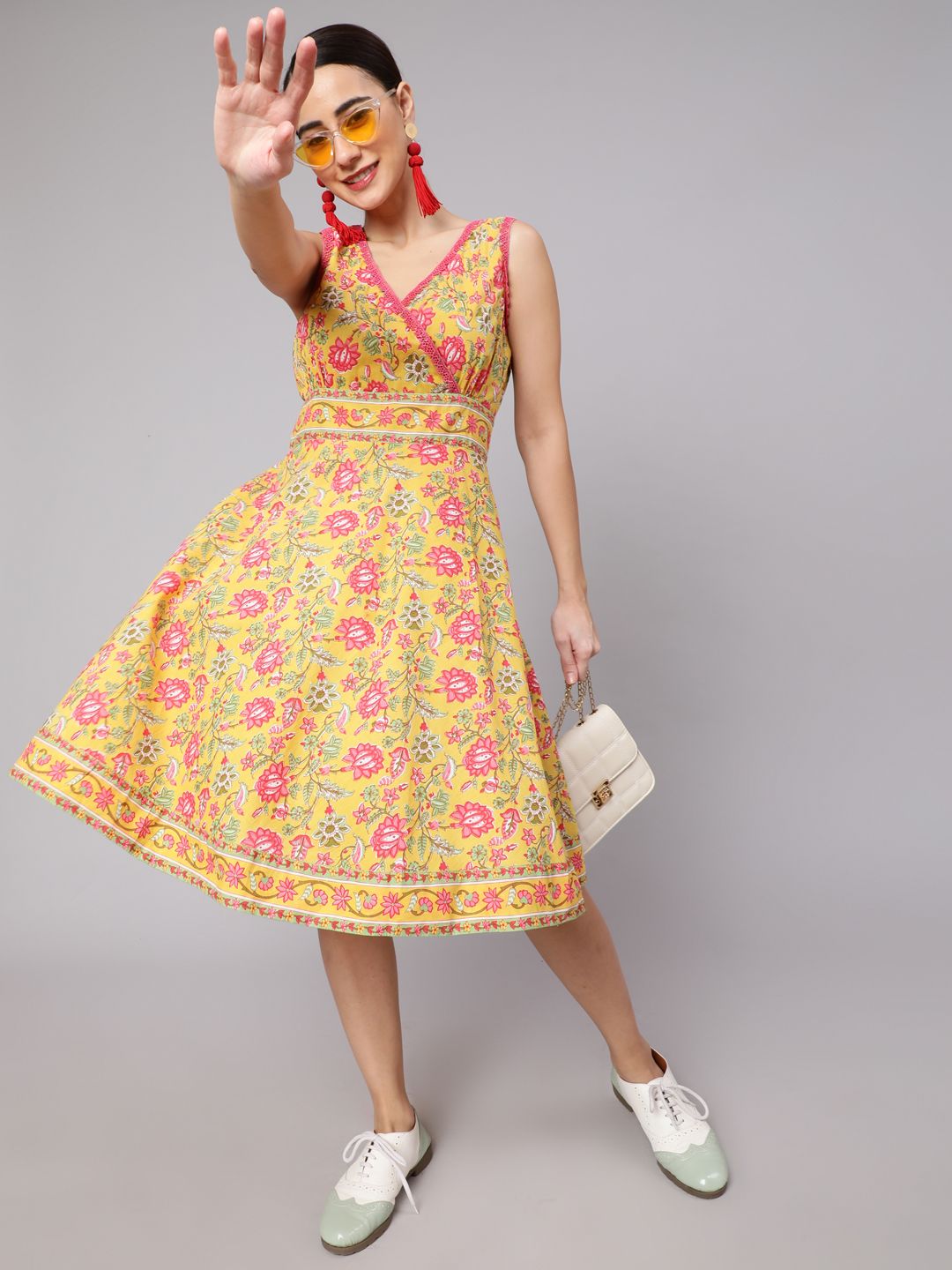 Yellow Floral Print A-Line Dress ki