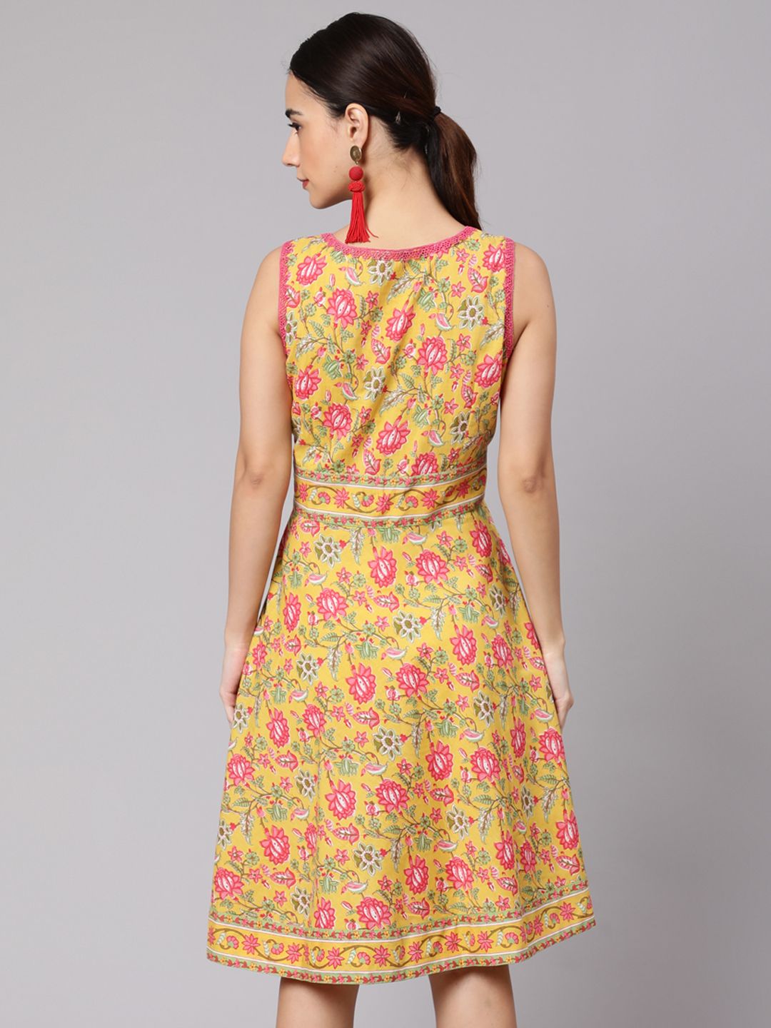 Yellow Floral Print A-Line Dress ki