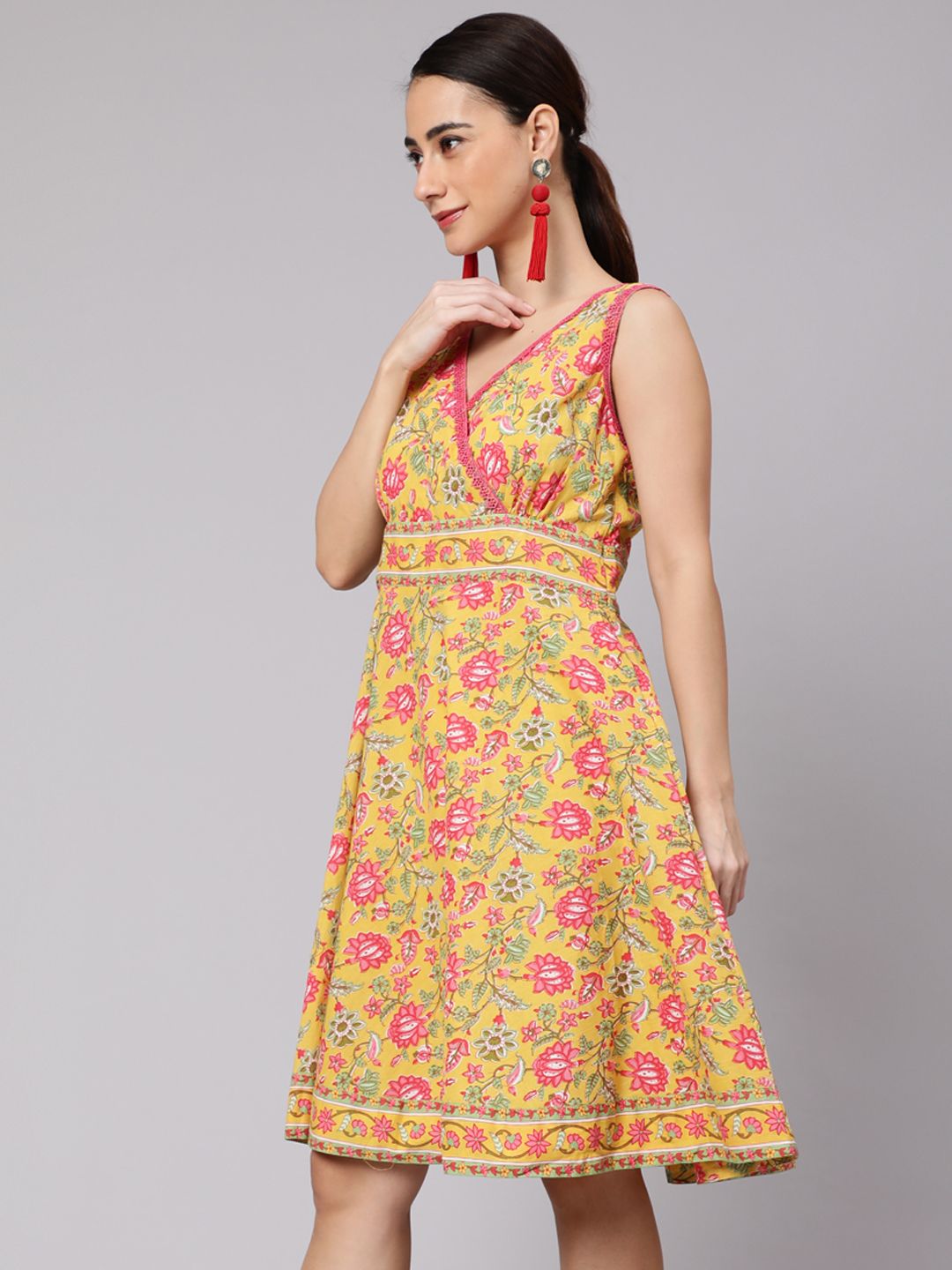 Yellow Floral Print A-Line Dress ki