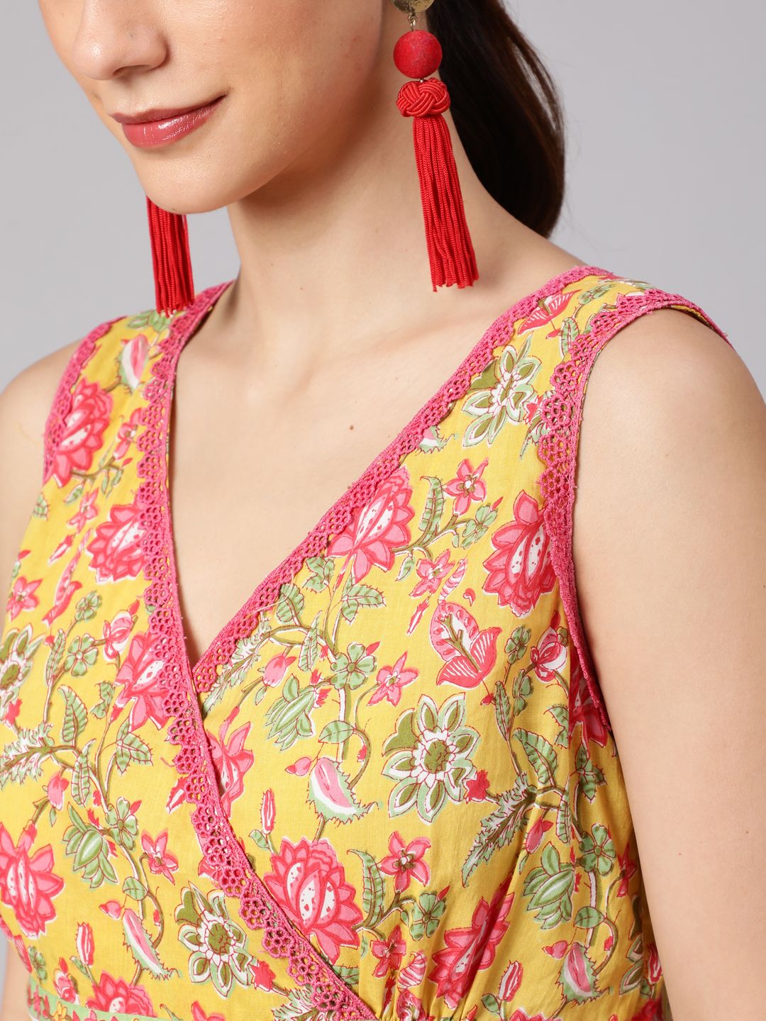 Yellow Floral Print A-Line Dress ki