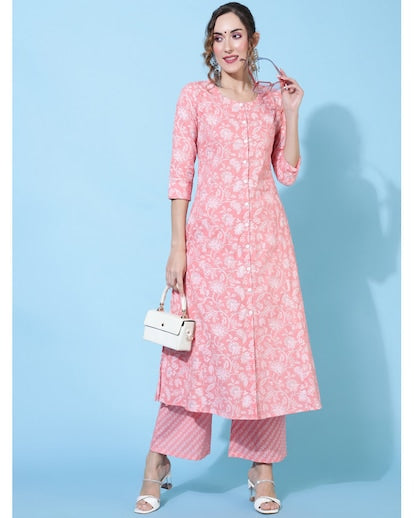 Peach Floral cotton Set
