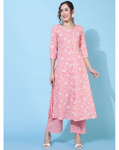 Peach Floral cotton Set