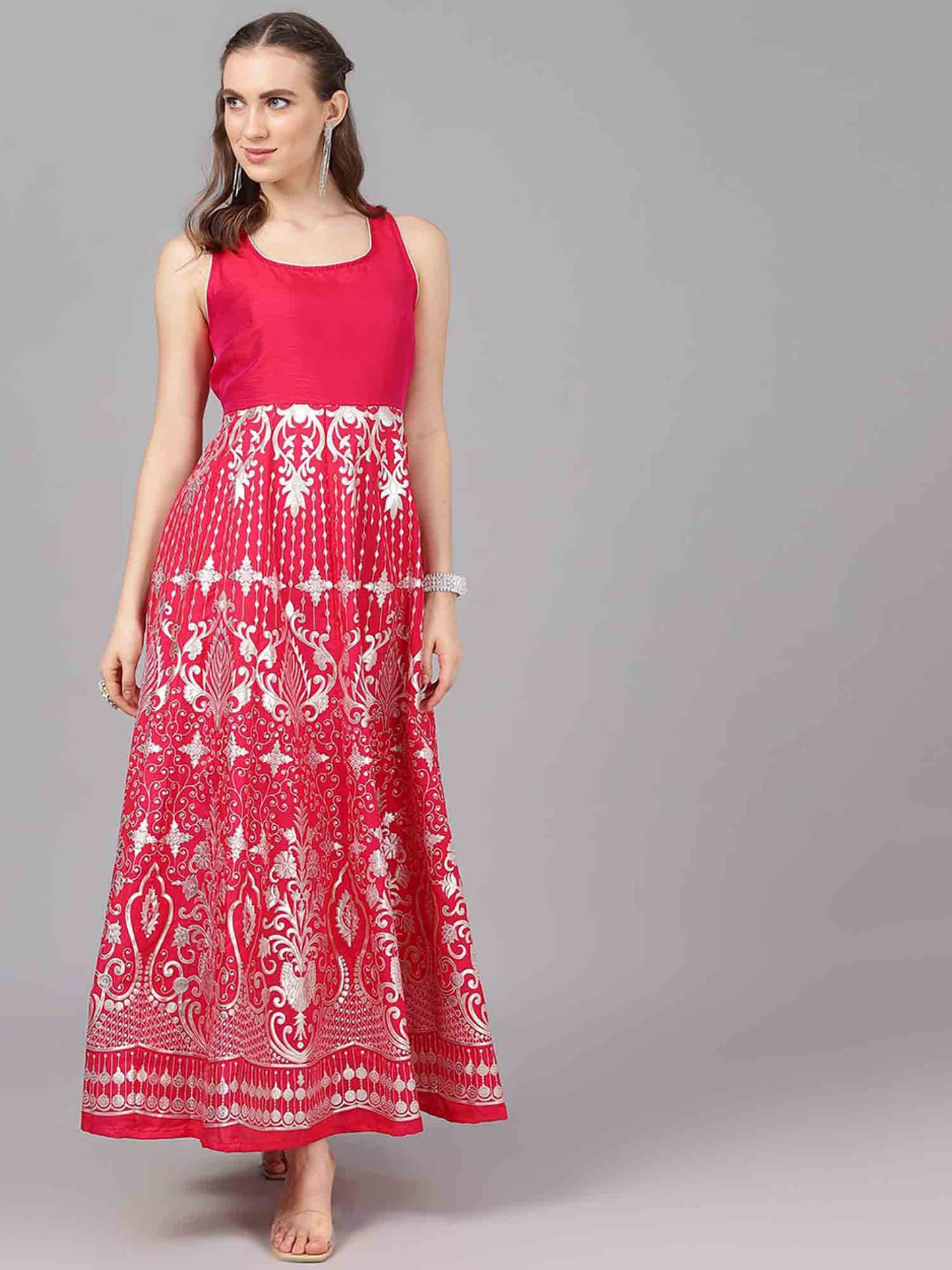Pink Sleeveless Flared Maxi Dress