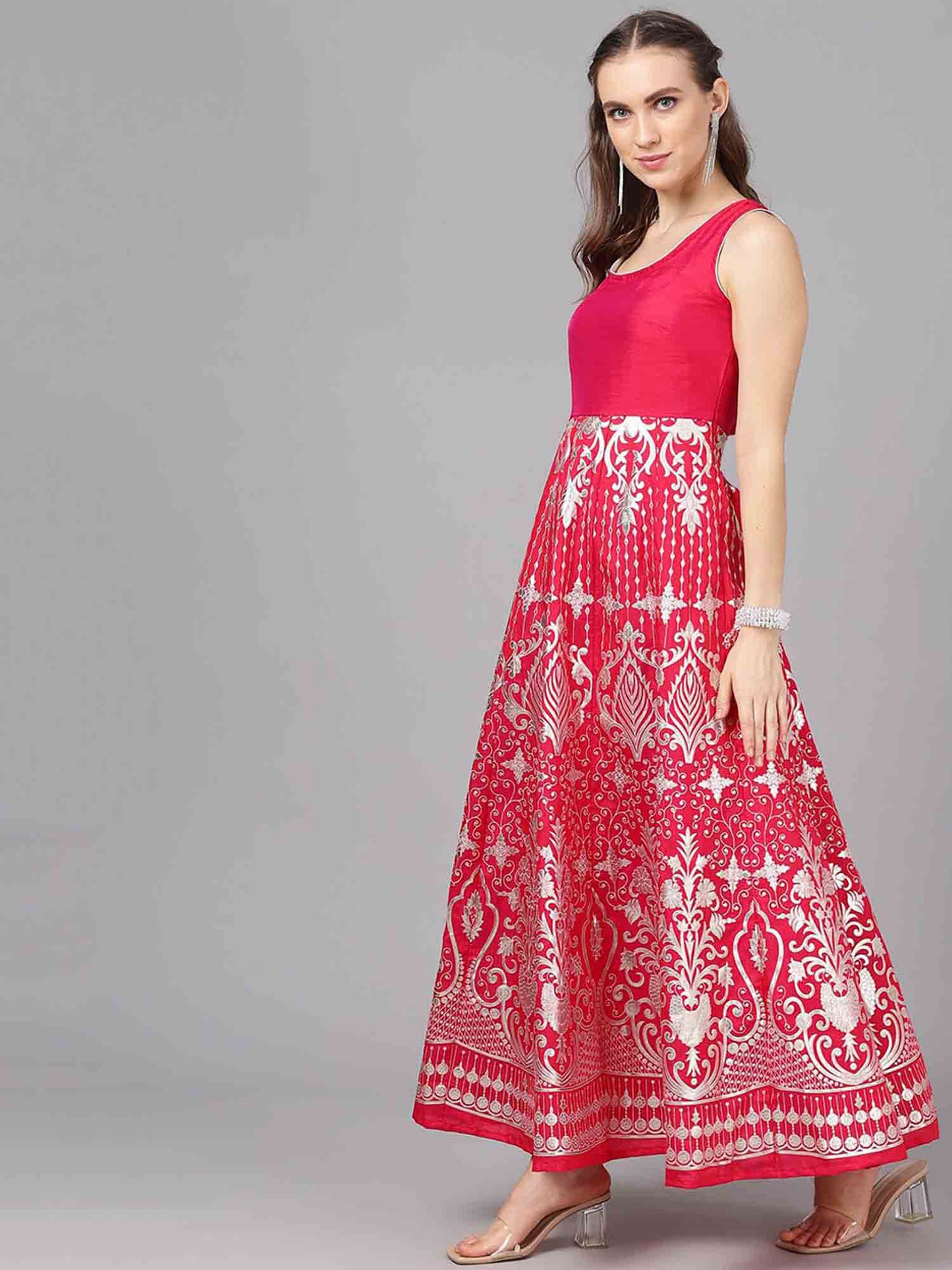 Pink Sleeveless Flared Maxi Dress