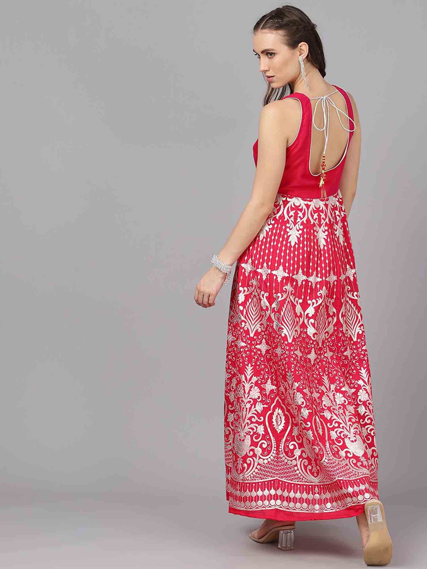 Pink Sleeveless Flared Maxi Dress