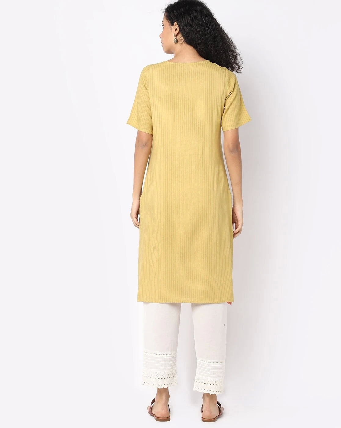 Yellow Floral Print Straight Kurta