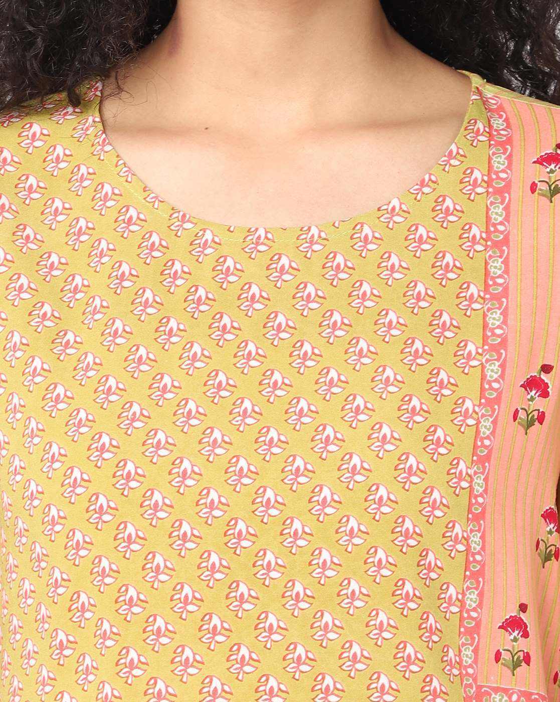 Yellow Floral Print Straight Kurta