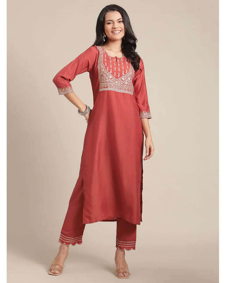 Rust Blended Embroidered SuitSet
