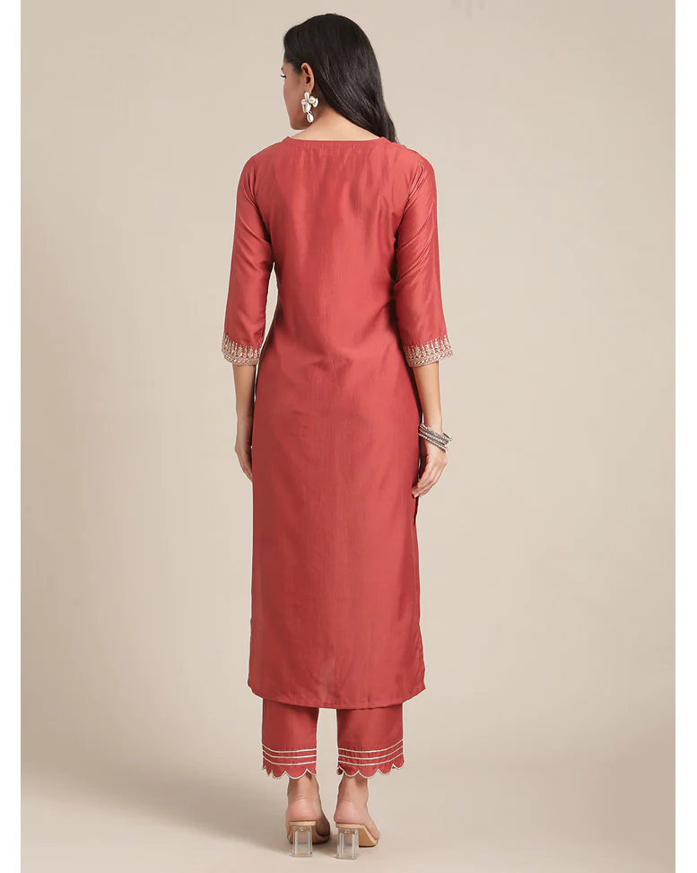 Rust Blended Embroidered SuitSet