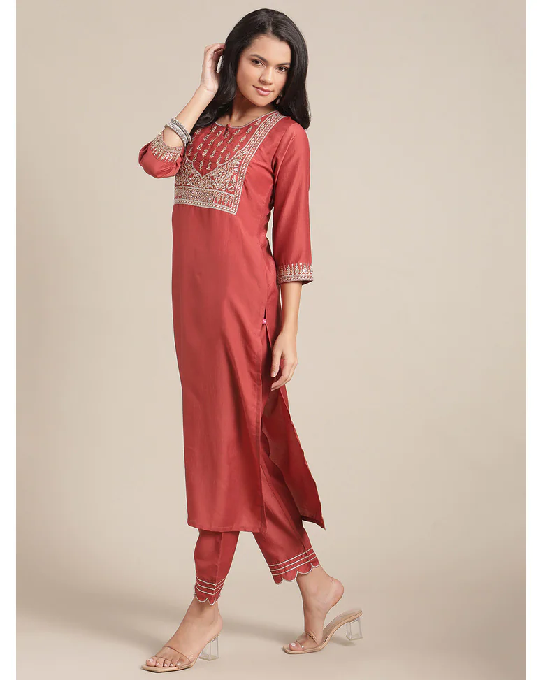 Rust Blended Embroidered SuitSet