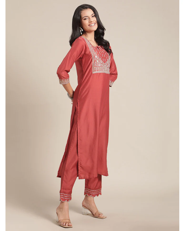 Rust Blended Embroidered SuitSet