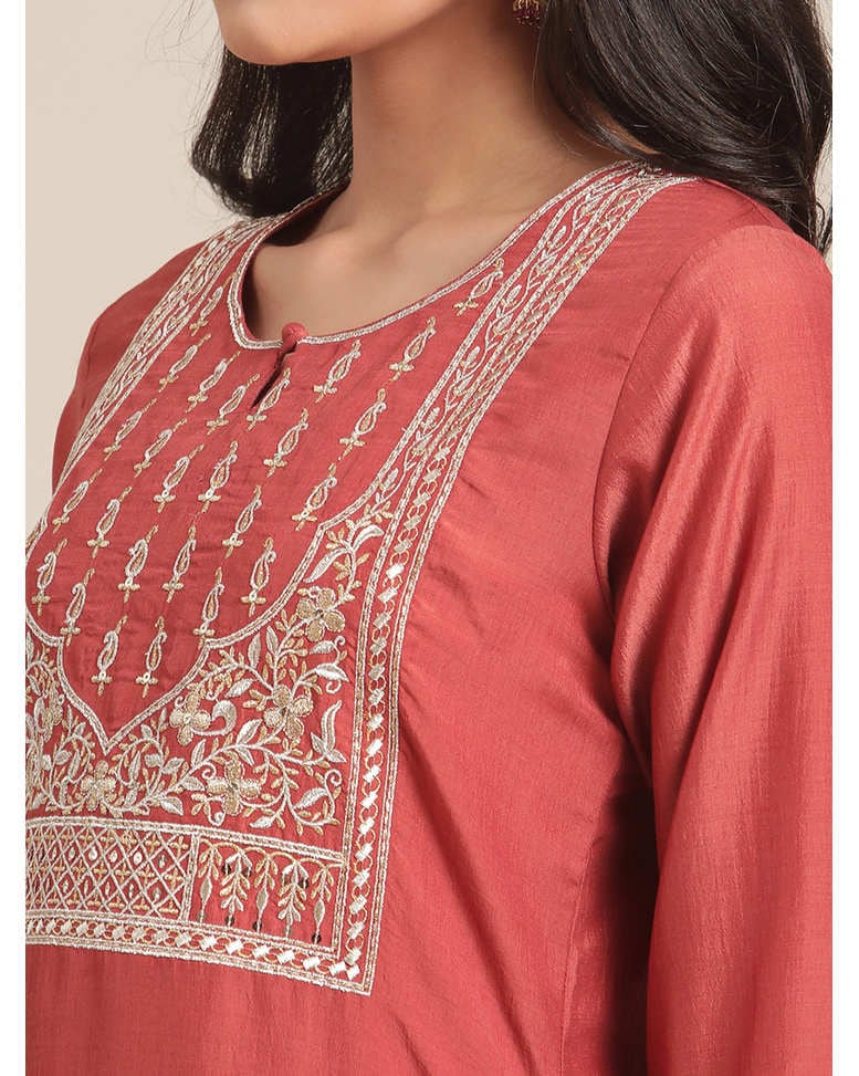 Rust Blended Embroidered SuitSet