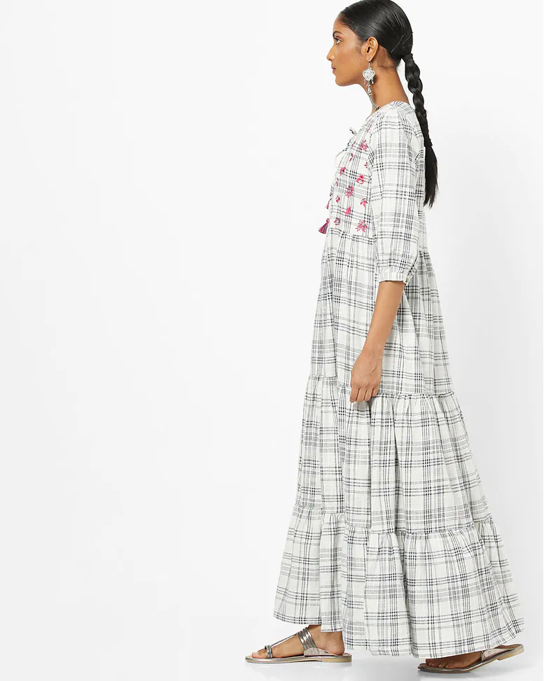 White Cotton Embroidered Gown Dress